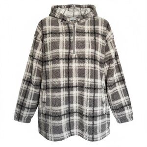 Koolaburra by UGG Brushed Sherpa Hoodie Pullover Portobello Plaid Size L Pockets